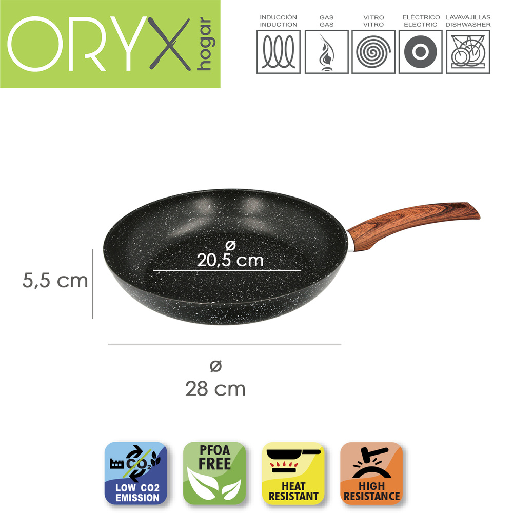 Sarten Aluminio Forjado Antiadherente Ø 28 x 5,5 cm. Mango Engomado / 5 capas / Acabado Piedra / Apta Para Todo Tipo de Cocinas - Imagen 2