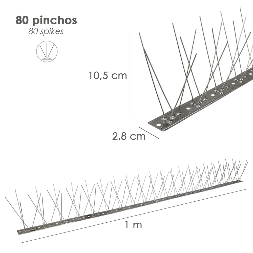 Pincho Anti Palomas / Pajaros 1 Metro Inoxidable Pincho Doble 80 Pinchos. Adaptable a Varias Posiciones - Imagen 2