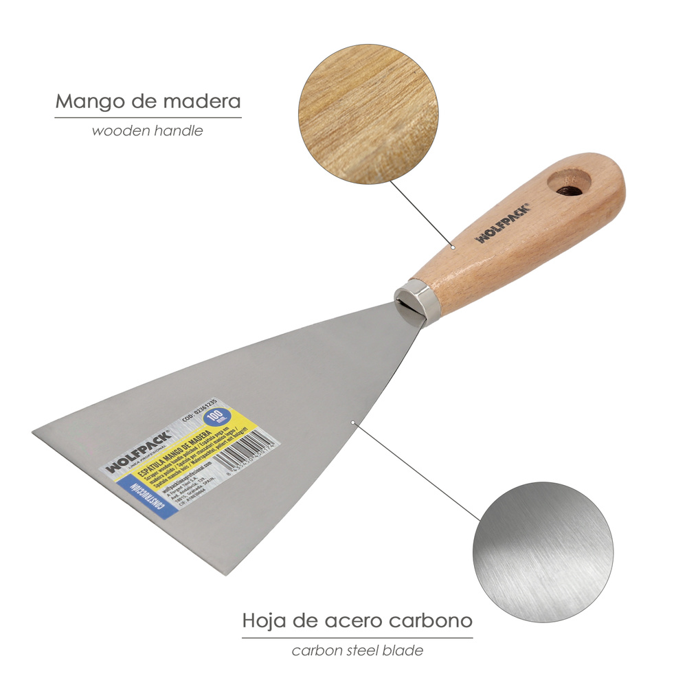 Espatula Mango Madera Hoja Acero 100 mm. Aplicar Yeso, Pintora, Masillas, Pladur, etc. - Imagen 3