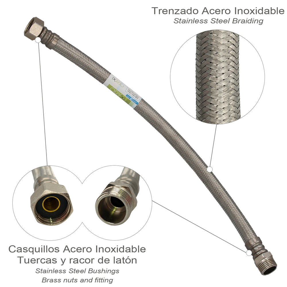 Latiguillo Flexible Reforzado Acero Inoxidable Termo Macho 1/2" - Hembra 1/2" Longitud 400 mm - Imagen 2