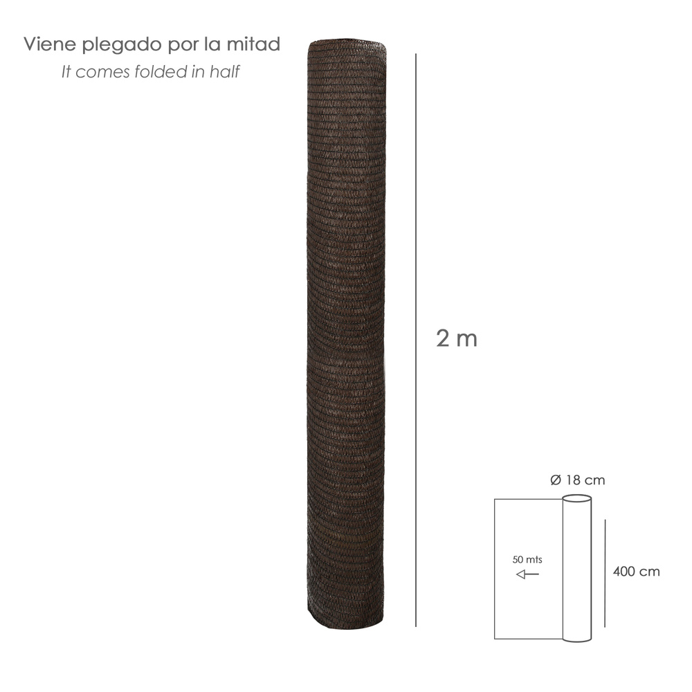 Malla Sombreo Rollo 4 x 50 metros, Reduce Radiación, Protección Jardín y Terraza, Regula Temperatura, Color Marrón - Imagen 2