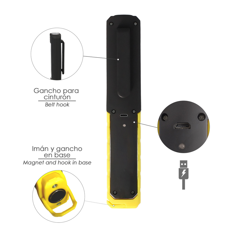 Linterna LED Multifunción Tipo Boligrafo Recargable (900 mAh) 200 Lumenes Con Iman, Gancho y Soporte Ajustable. - Imagen 4