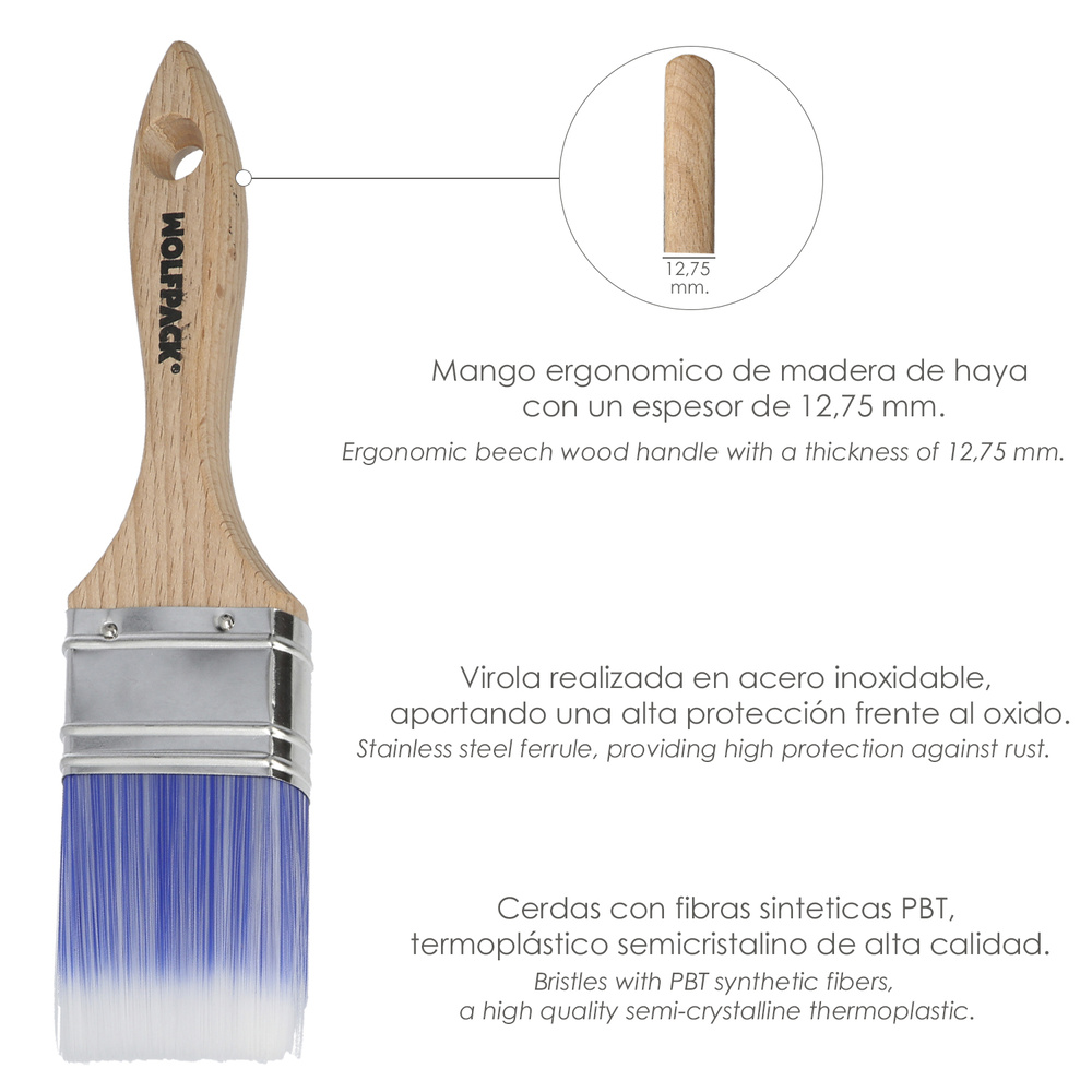 Paletina Profesional Plus Ancho 50 mm. Cerdas Sintenticas PBT, Mango Madera Haya Ergonomico, Brocha Pintor, Pincel Pintura - Imagen 4