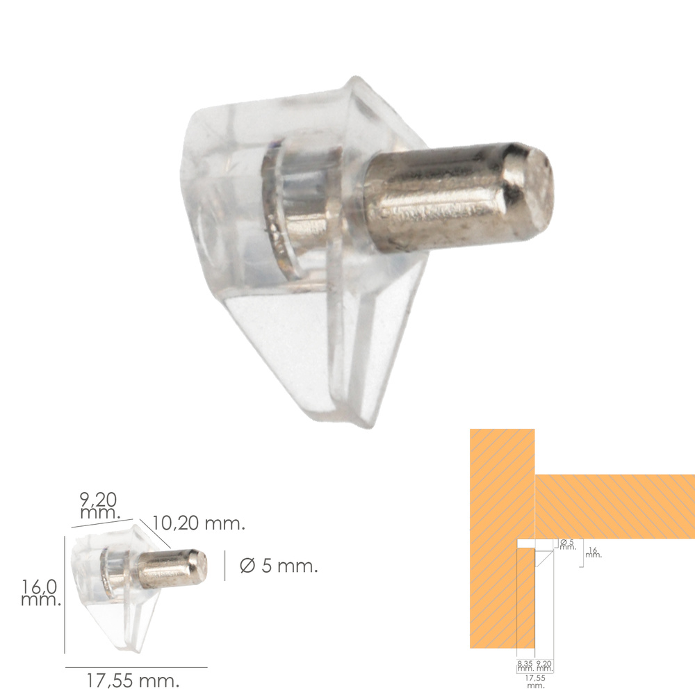 Soporte de Plastico Con Anclaje Metalico 5 Ø mm. Para Estanterias / Estantes (Caja 100 Unidades) - Imagen 2