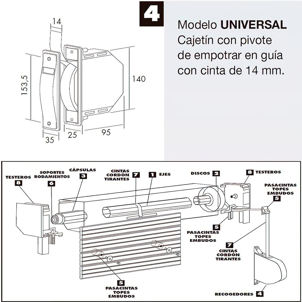 Recogedor Persiana Mini 6 Metros Embutir Cinta 14 mm. - Imagen 5