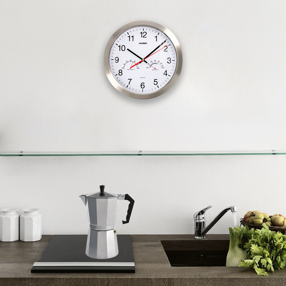 Reloj De Pared Ø 30 cm. Con Higrometro y Termometro. Frontal En Acero - Imagen 4