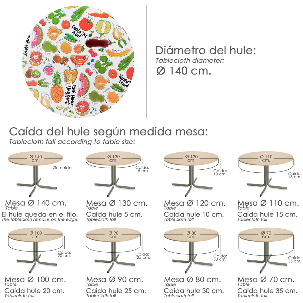 Mantel Hule Redondo Frutas Fantasia Impermeable Antimanchas PVC Ø 140 cm. Uso Interior y Exterior - Imagen 5