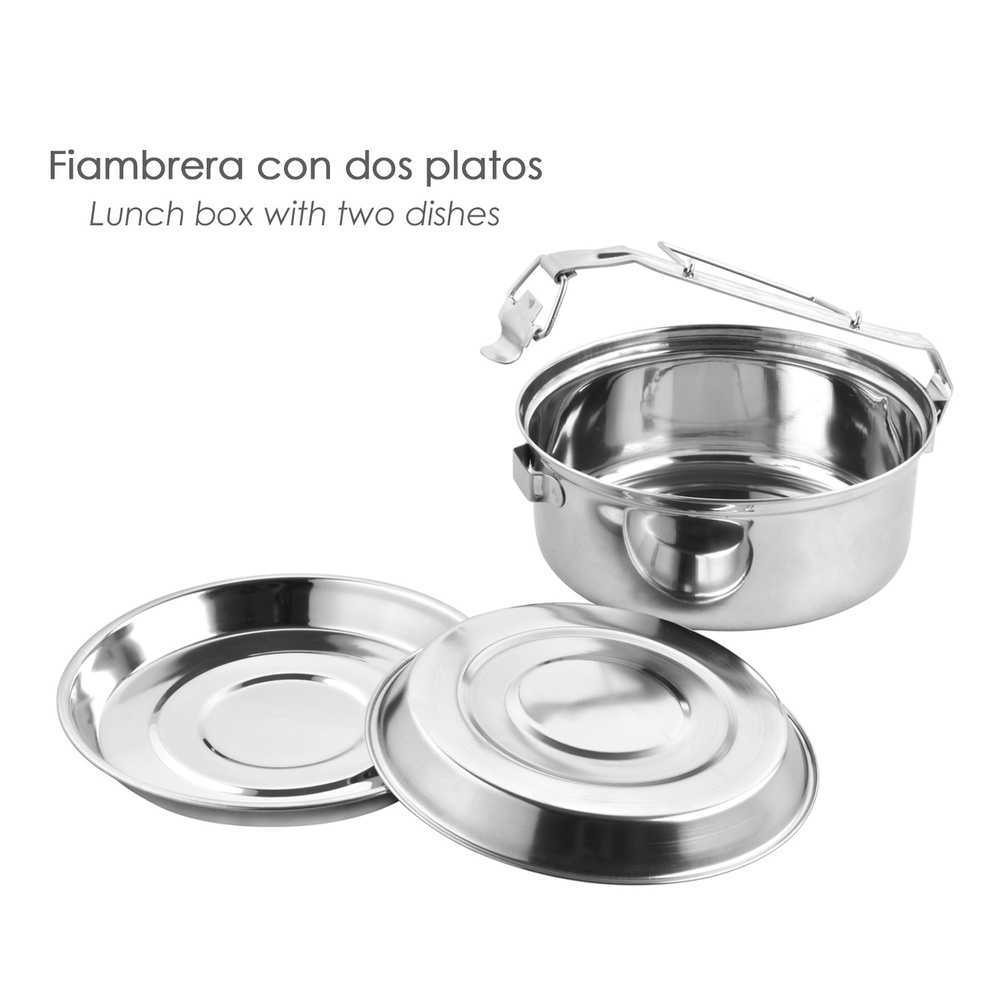 Fiambrera Metalica De Acero Inoxidable Con 2 Platos Ø 18 cm. Lunch Box, Fiambrera Metalica, Porta Alimentos Metalico, - Imagen 3