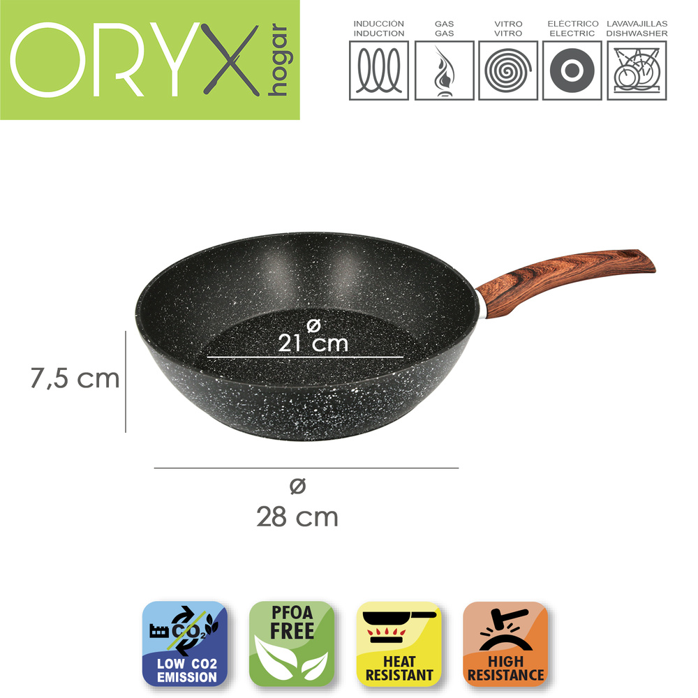 Sarten Honda Aluminio Forjado Antiadherente Ø 28x7,5 cm. Mango Engomado / 5 capas / Acabado Piedra / Para Todo Tipo de Cocinas - Imagen 2