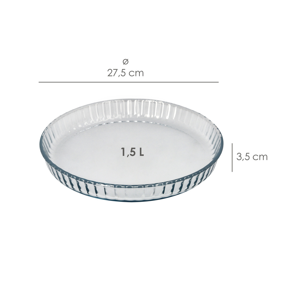 Molde Rizado Horno Cristal Borosilicato Ø 28 cm. Ideal Postres, Cocina, Resposteria, Tartas, Quiche, Libre BPA - Imagen 2