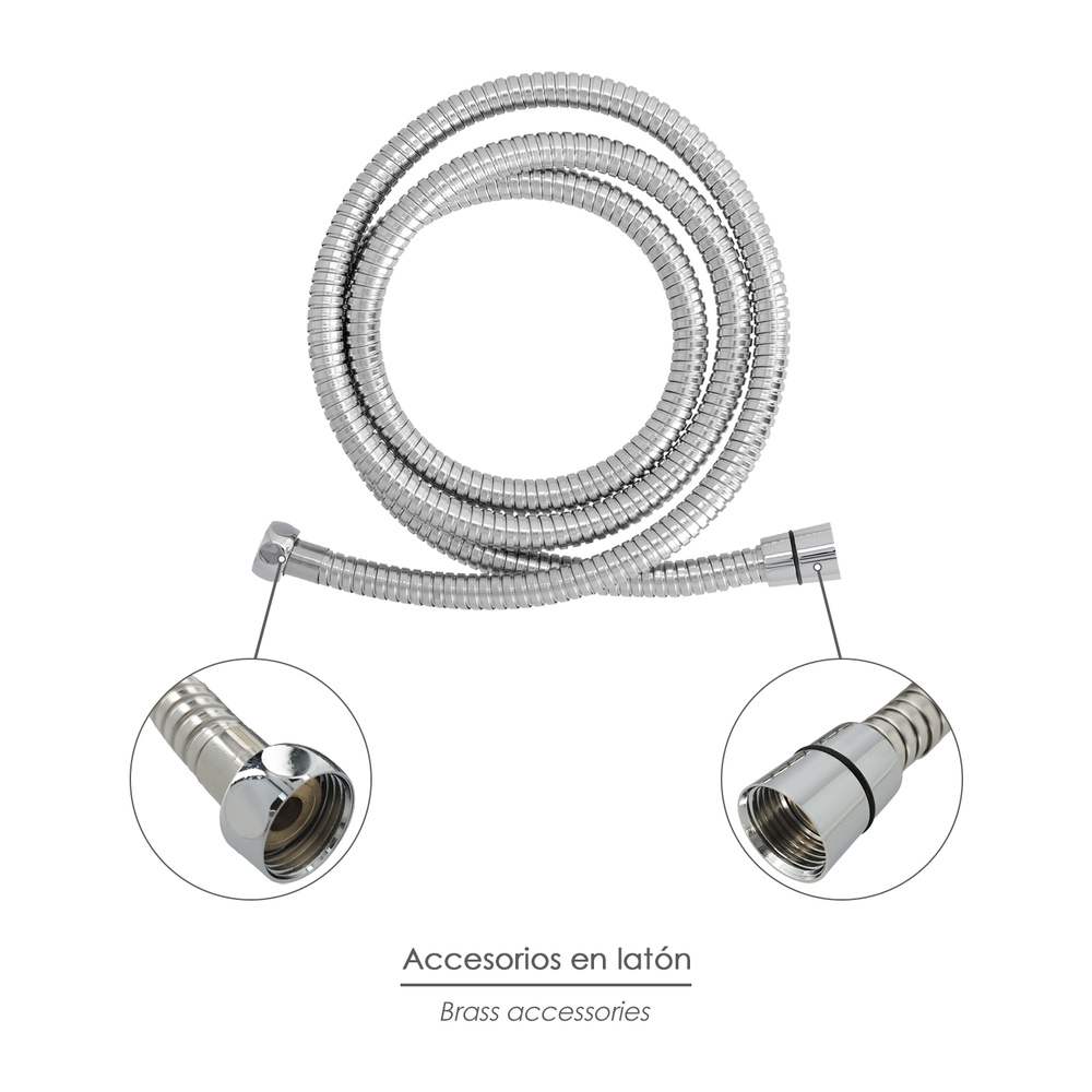 Flexo / Manguera Ducha Extensible Acero Inoxidable 1,7 a 2 Metros Accesorios de Latón. Flexible, Resistente a Torceduras, - Imagen 3