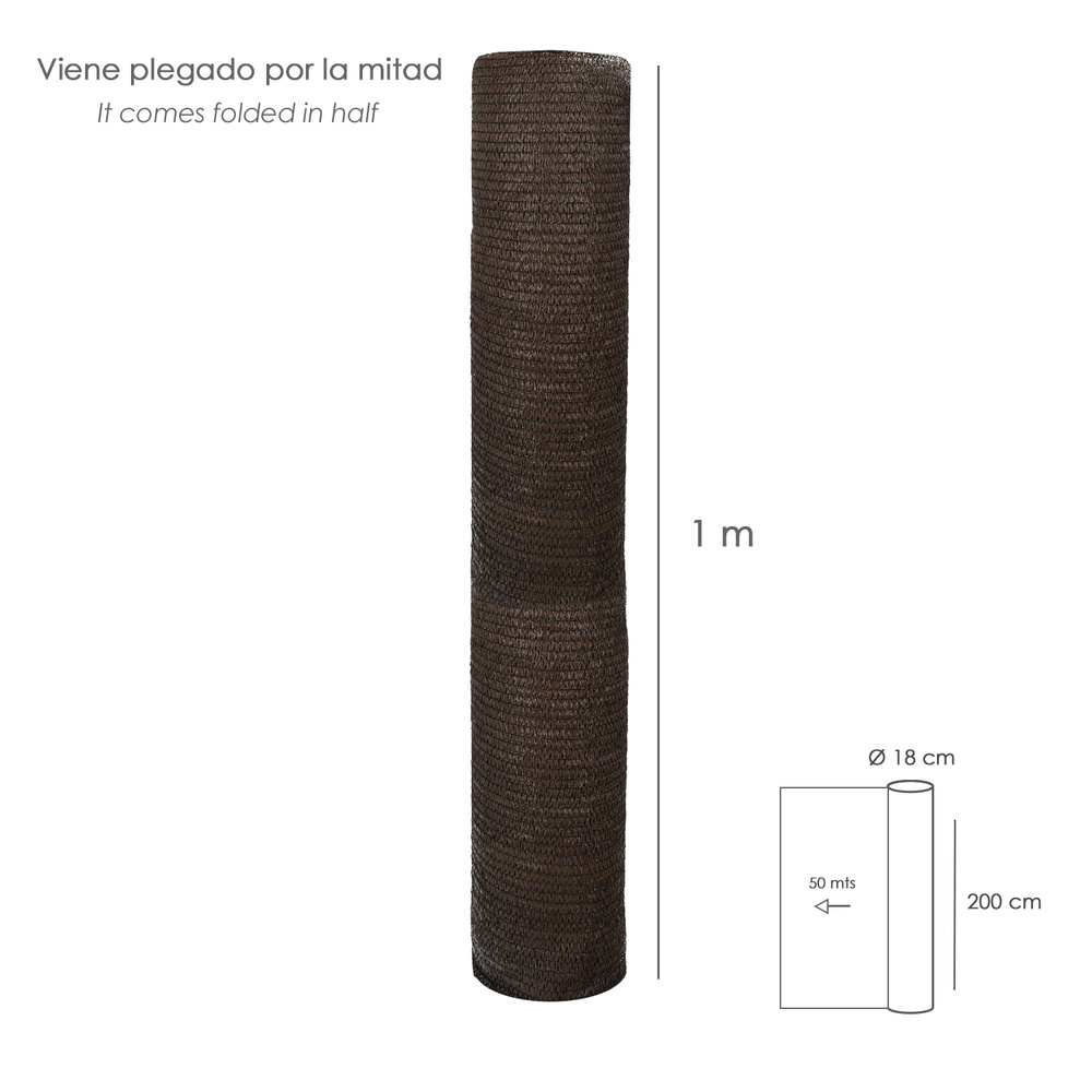 Malla Sombreo Rollo 2 x 50 metros, Reduce Radiación, Protección Jardín y Terraza, Regula Temperatura, Color Marrón - Imagen 2