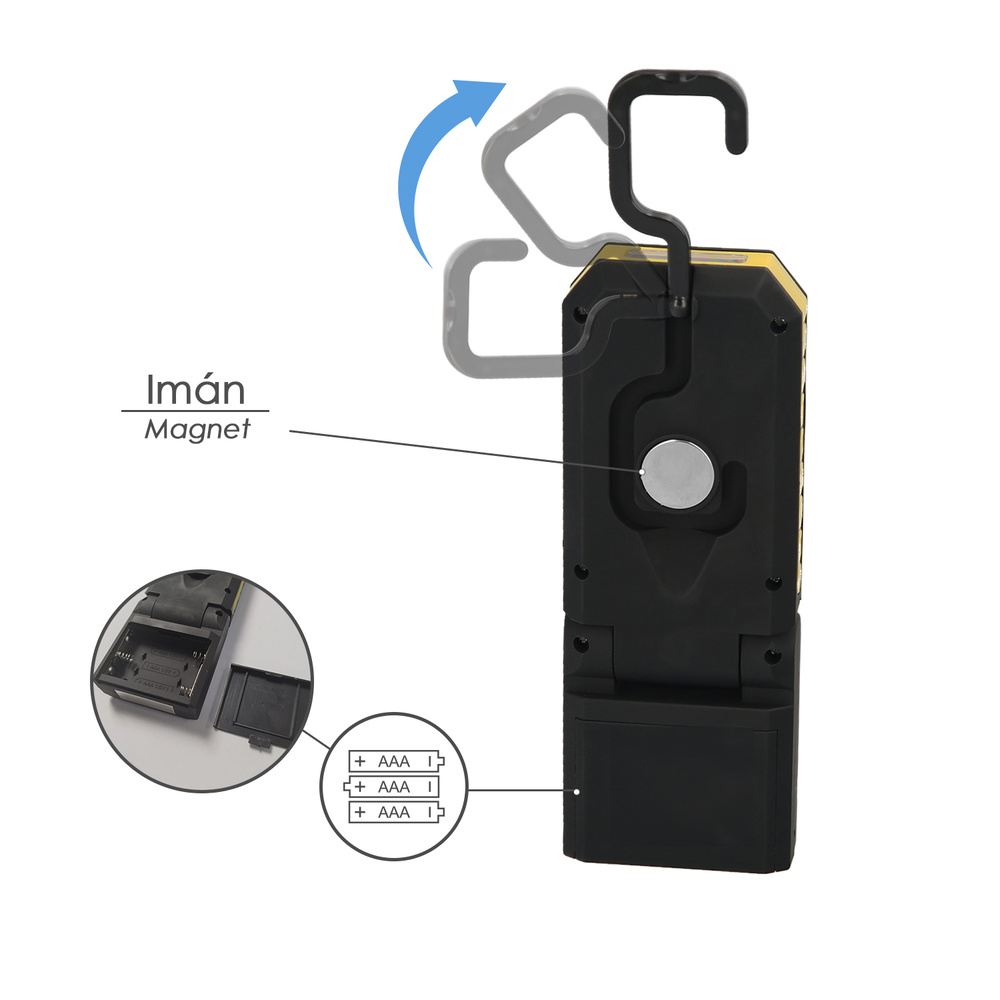 Linterna LED Profesional Multifunción Compacta Plegable A Pilas (3 AAA) 210 Lumenes 2 Modos de Iluminación Con Iman y Gancho - Imagen 4