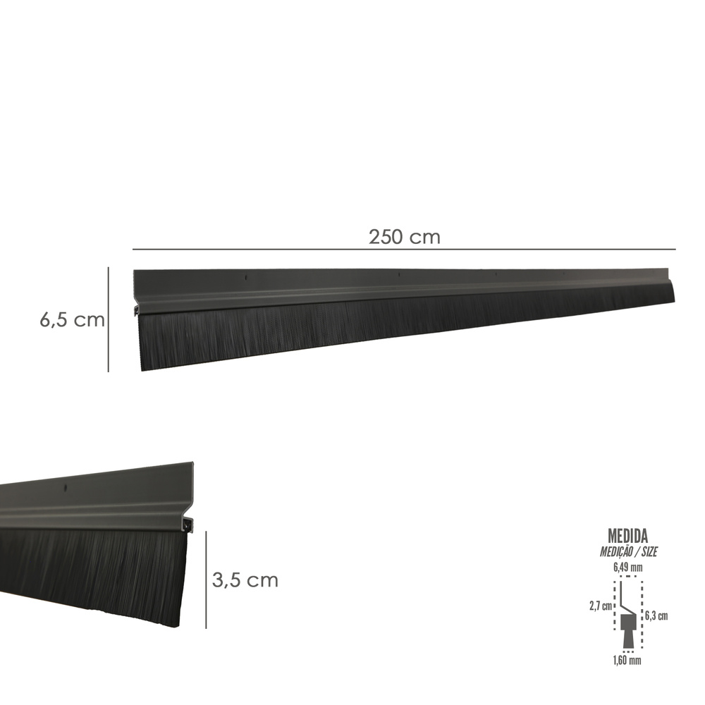 Burlete Para Puertas De Garaje Aluminio Negro Con Cepillo 2,5 m. Cepillo De Puerta, Burlete Garaje, Burlete Cepillo Cochera - Imagen 2
