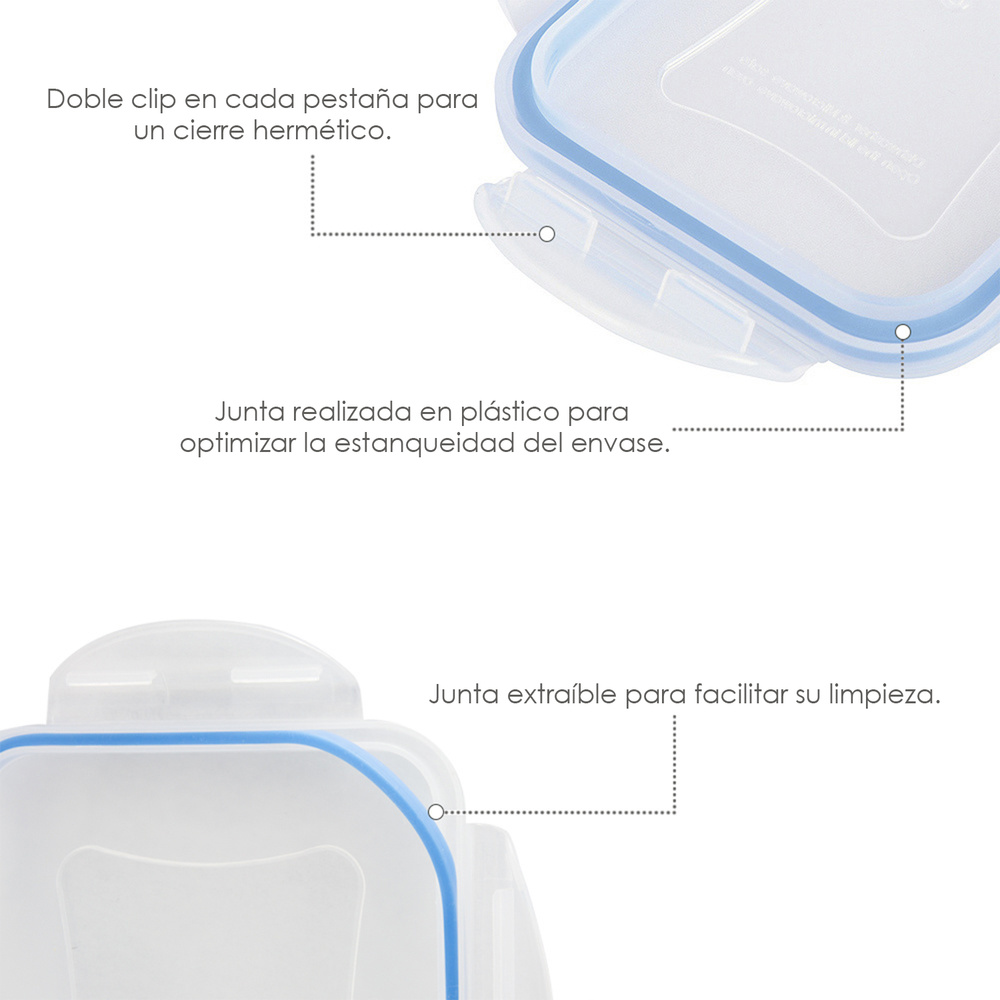 Recipiente Hermetico Plastico Rectangular 500 ml. 15.5x10.5x5.5 (Alt.) cm. - Imagen 3