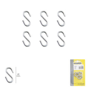 Gancho "S" 40 mm. Zincado (Blister 6 piezas) Uso Domestico