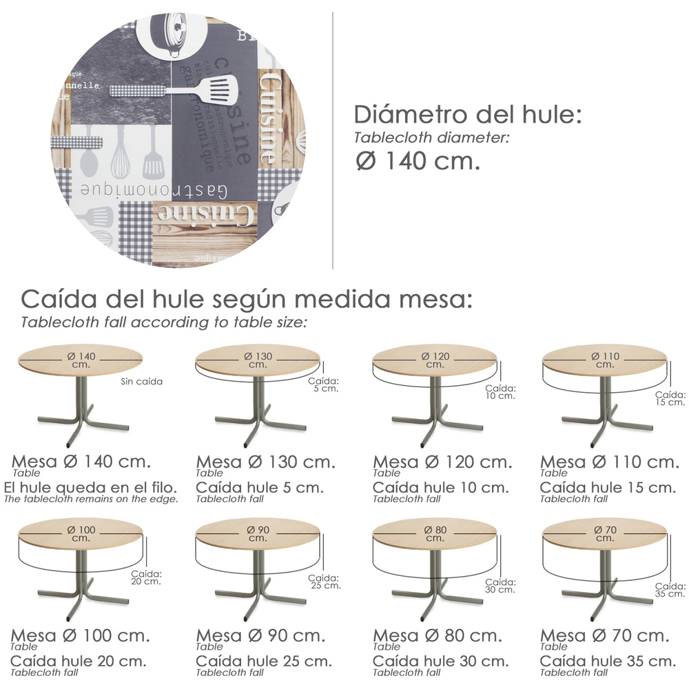 Mantel Hule Redondo Cuisin Impermeable Antimanchas PVC Ø 140 cm. Uso Interior y Exterior - Imagen 5