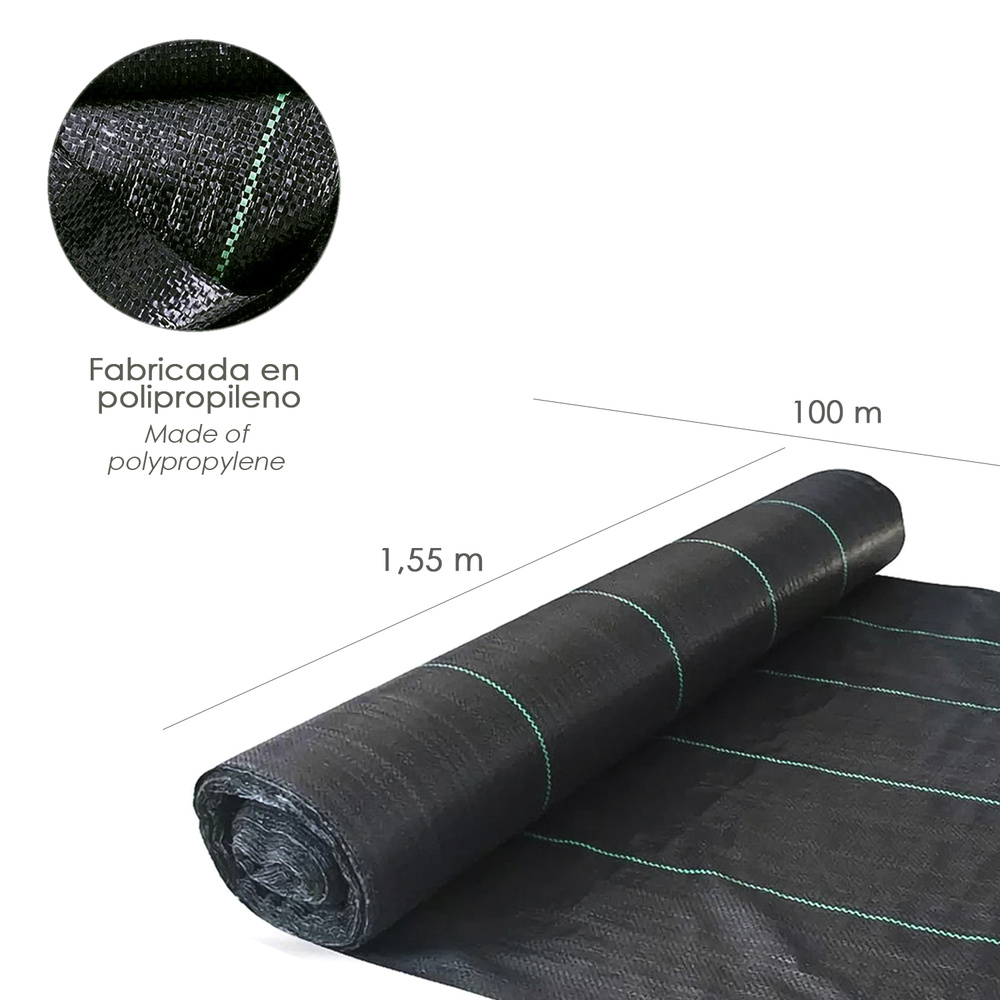 Malla Antihierbas (Rollo 1,55x100 Metros) Malla Anti Maleza, Malla Geotextil Jardin, Tela Anti Hierbas Jardin - Imagen 2