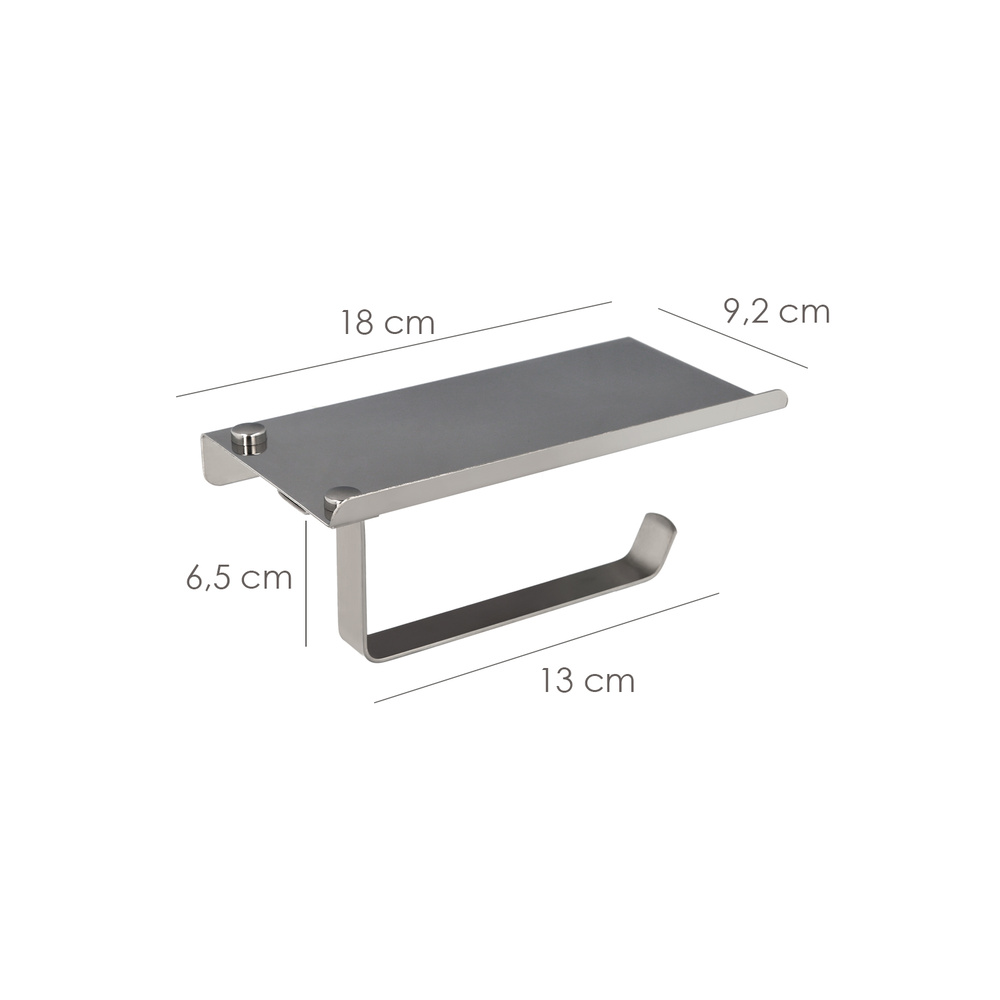 Portarrollos Baño Con Estante Para Moviles Autoadhesivo, Color Inox Con Efecto Espejo, Autoadhesivo Resistente o Con Tornillos - Imagen 2