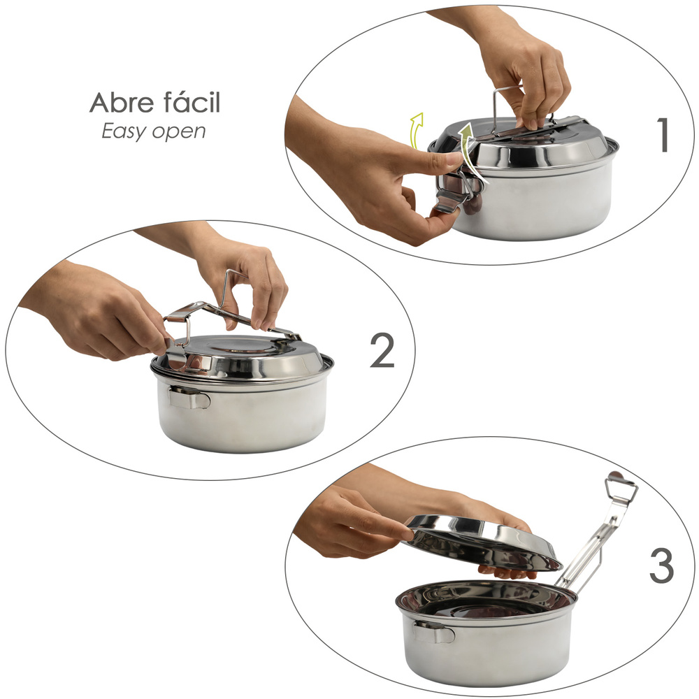 Fiambrera Metalica De Acero Inoxidable Con 2 Platos Ø 16 cm. Lunch Box, Fiambrera Metalica, Porta Alimentos Metalico, - Imagen 4