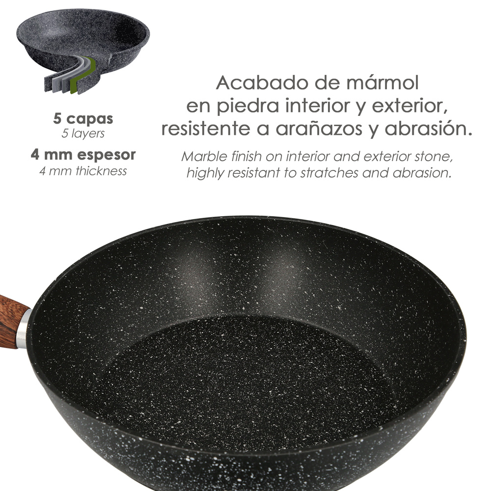 Sarten Aluminio Forjado Antiadherente Ø 28 x 5,5 cm. Mango Engomado / 5 capas / Acabado Piedra / Apta Para Todo Tipo de Cocinas - Imagen 4