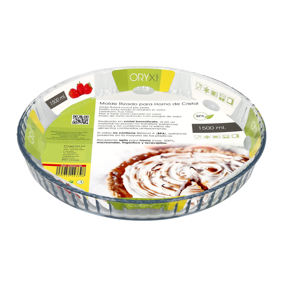 Molde Rizado Horno Cristal Borosilicato Ø 28 cm. Ideal Postres, Cocina, Resposteria, Tartas, Quiche, Libre BPA - Imagen 3