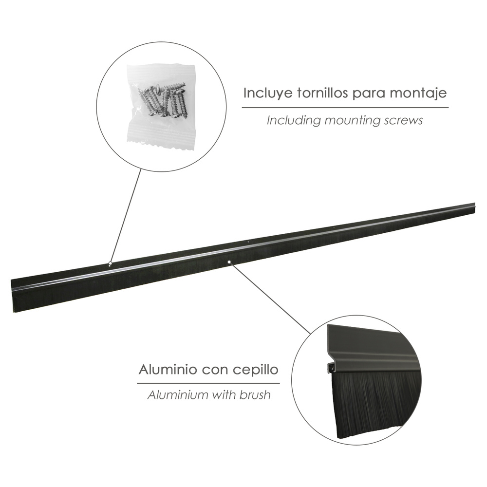Burlete Para Puertas De Garaje Aluminio Negro Con Cepillo 2,5 m. Cepillo De Puerta, Burlete Garaje, Burlete Cepillo Cochera - Imagen 3