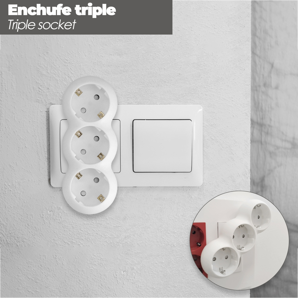 Adaptador Triple Schuko Recto 16A. 250V. - Imagen 3