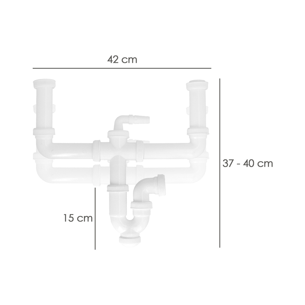 Sifon Doble Extensible Con Dos Evacuaciones 1 1/2" Salida De Ø 40 Mm - Imagen 2