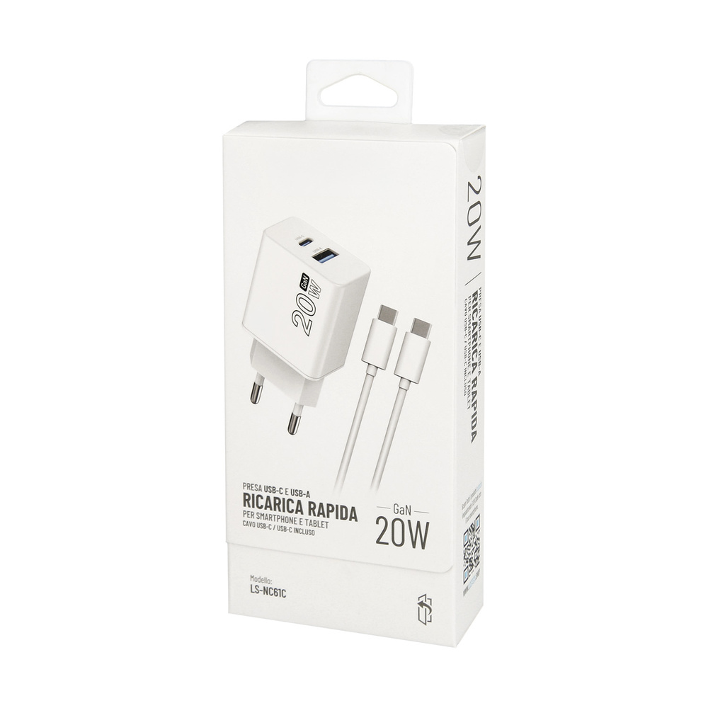 Cargador GaN 20 W. con puertos USB-A y USB-C. incluye cable USB-C a USB-C de 100 cm. - Imagen 4