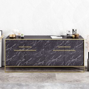 Aparador SIENA, bilaminado mármol negro con metal dorado, 180 cms.