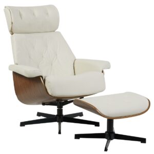 Butaca con ottoman EUROPA, madera, metal, similpiel beige