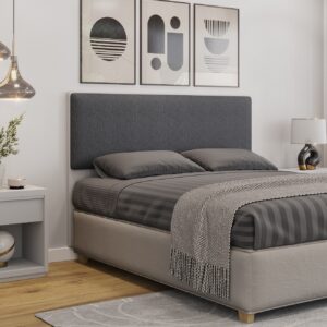 Cabecero tapizado UNI 160, MDP blanco, tejido chumbo, 160x5x90 cms