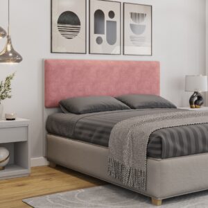 Cabecero tapizado UNI 160, MDP blanco, tejido velvet rosa, 160x5x90 cms