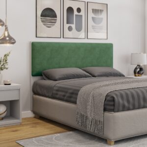Cabecero tapizado UNI 160, MDP blanco, tejido velvet verde, 160x5x90 cms