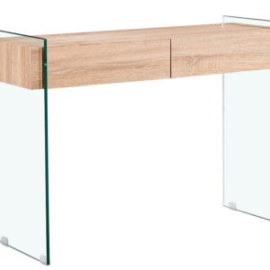 Consola GIOVANNA, 2 cajones, madera, cristal templado, 110 x 40 cms