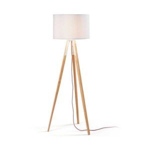 Lámpara JENSEN, pie salón, madera, pantalla blanca
