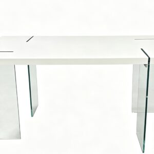 Mesa ARLON, cristal templado, tapa lacada blanca, 160 x 90 cms