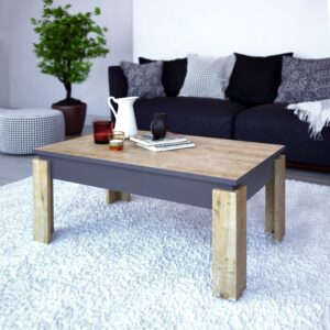 Mesa baja PHILIPPA, bilaminado roble con gris oscuro, 90 cms.