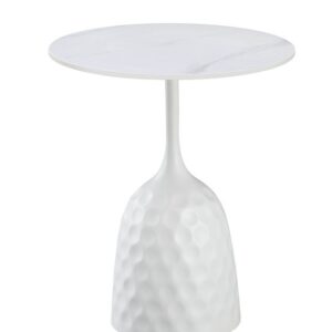 Mesa CAVEZZO, baja, blanca, tapa cerámica mármol blanco, 50 cms de diámetro