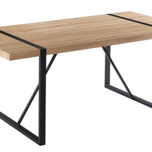 Mesa JENA, metal negro, tapa DM bilaminado roble claro, 180 x 90 cms