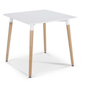 Mesa NURY  (SU), madera, tapa lacada blanca, 80 x 80 cms
