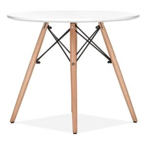 Mesa STAR, base madera, tapa blanca, 100 cms de diámetro