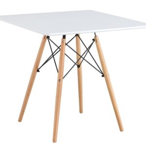 Mesa STAR, base madera, tapa blanca, 80 x 80 cms