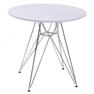 Mesa STAR, cromada, tapa blanca, 80 cms de diámetro