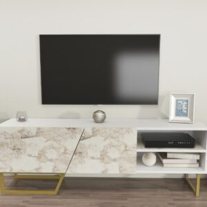 Mueble de TV MARCUS, bilaminado mármol blanco, 150 cms.