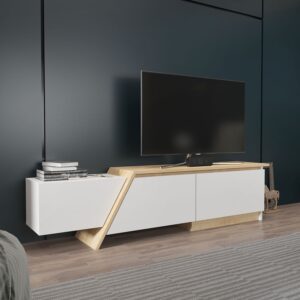 Mueble de TV PRUDENCE, bilaminado blanco con roble, 180 cms.