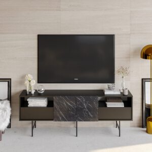 Mueble de TV SIMON, bilaminado mármol negro, 180 cms.