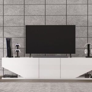 Mueble de TV VIOLET, bilaminado blanco brillo, 180 cms.