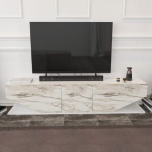 Mueble de TV VIOLET, bilaminado mármol blanco, 180 cms.